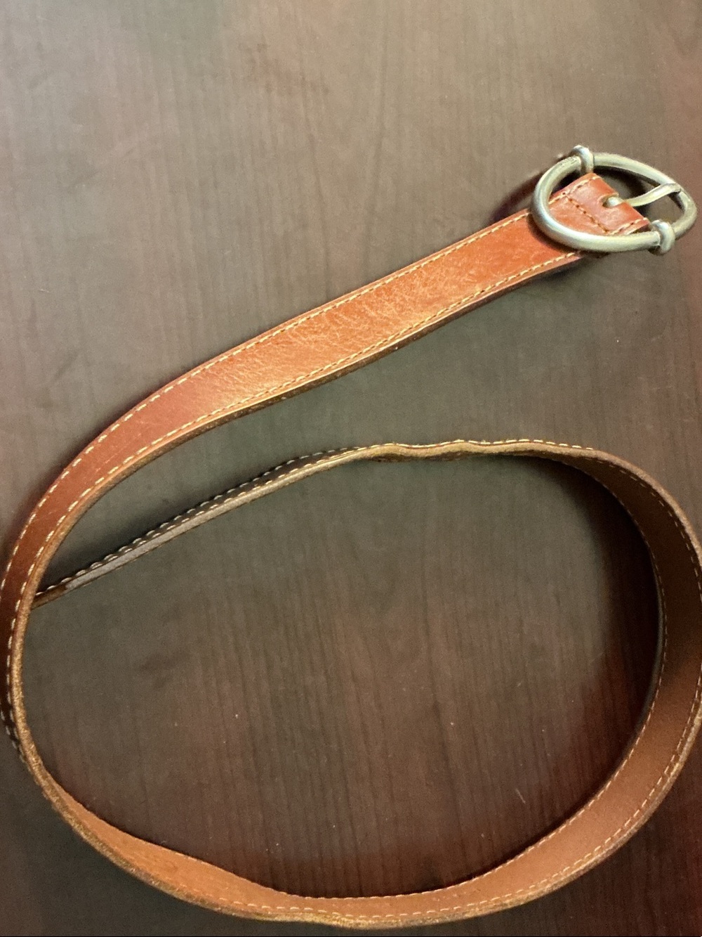 Fossil Tan/Brown Leather Belt with Round Silver Buckle